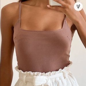 Danyelle Cocoa Brown Ribbed Sleeveless Bodysuit
